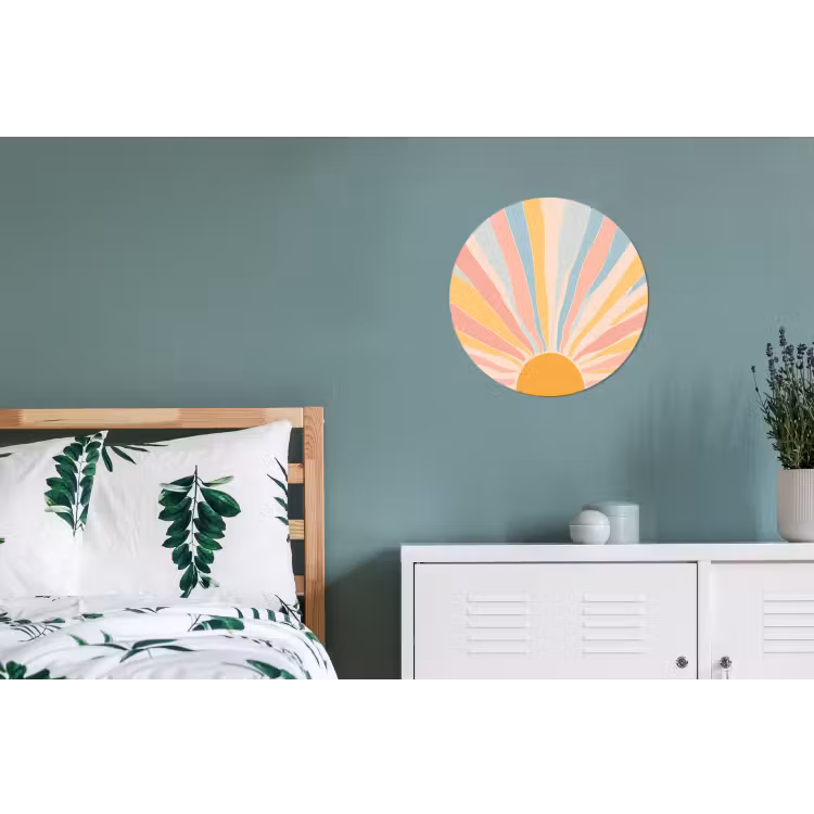 Illustratie - Zon - Pastelkleuren Wandcirkel aluminium klein -slaapkamer