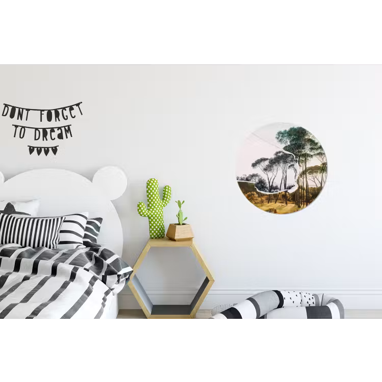 Italiaans landschap parasoldennen - Kunst - Hendrik Voogd - Schilderij - Zwart wit - Oude meesters Wandcirkel aluminium klein -kinderkamer