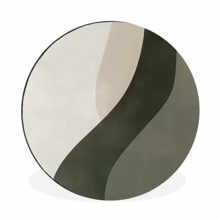 Japandi - Groen - Abstract - Modern Wandcirkel aluminium klein -3d