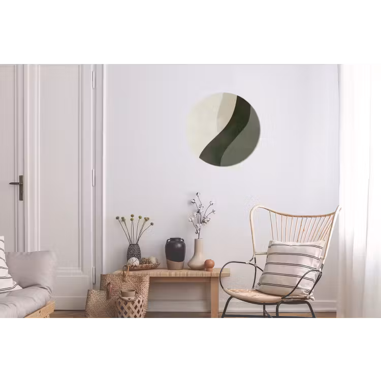 Japandi - Groen - Abstract - Modern Wandcirkel aluminium klein -woonkamer