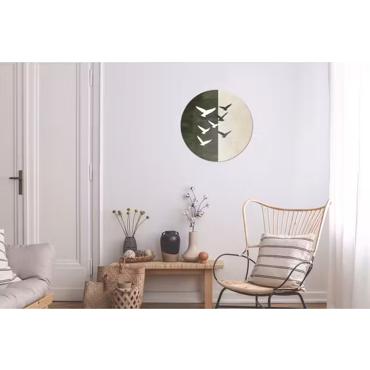Japandi - Vogel - Groen Wandcirkel aluminium klein -woonkamer