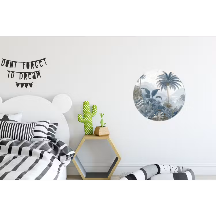 Jungle - Modern - Blauw - Groen Wandcirkel aluminium klein -kinderkamer
