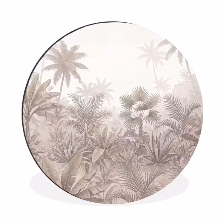 Jungle - Tropisch - Natuur -Vintage - Beige Wandcirkel aluminium klein -3d