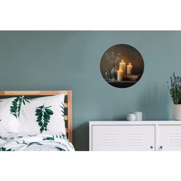 Kaarsen - Stilleven - Rustiek - Boeken Wandcirkel aluminium klein -slaapkamer