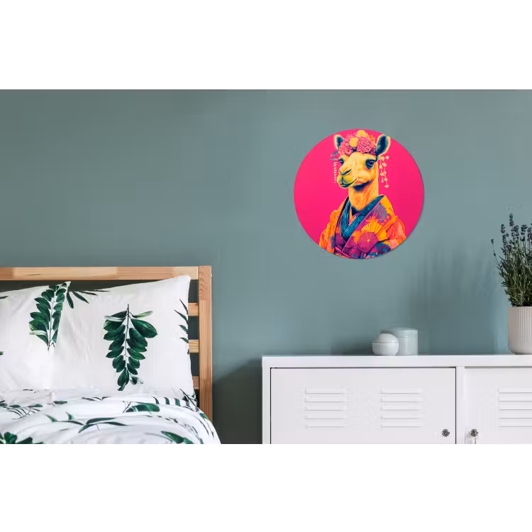 Kameel - Bloemen - Kimono - Waaiers Wandcirkel aluminium klein -slaapkamer