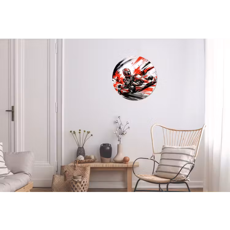 Kart - Coureur - Snelheid - Rood Wandcirkel aluminium klein -woonkamer