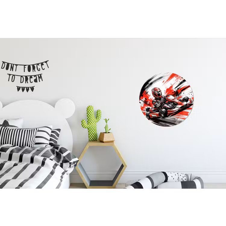 Kart - Coureur - Snelheid - Rood Wandcirkel aluminium klein -kinderkamer
