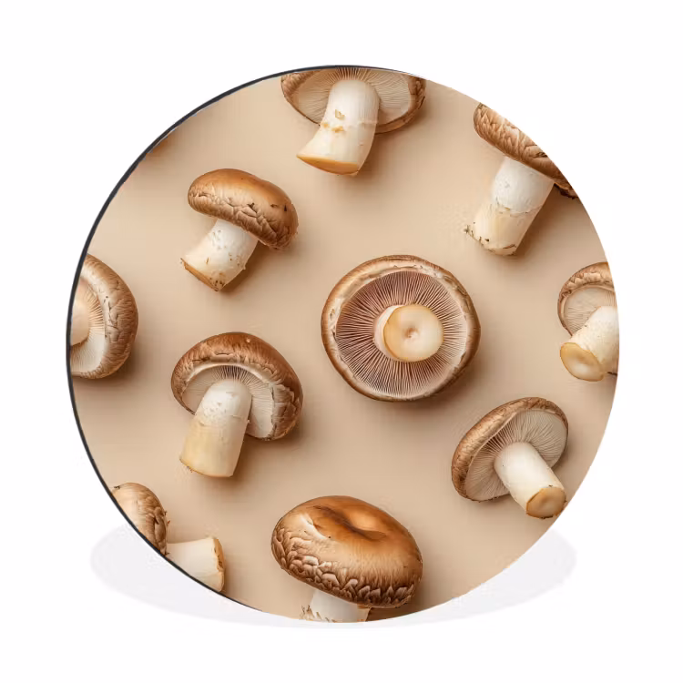 Kastanje Champignons - Beige Wandcirkel aluminium klein -3d