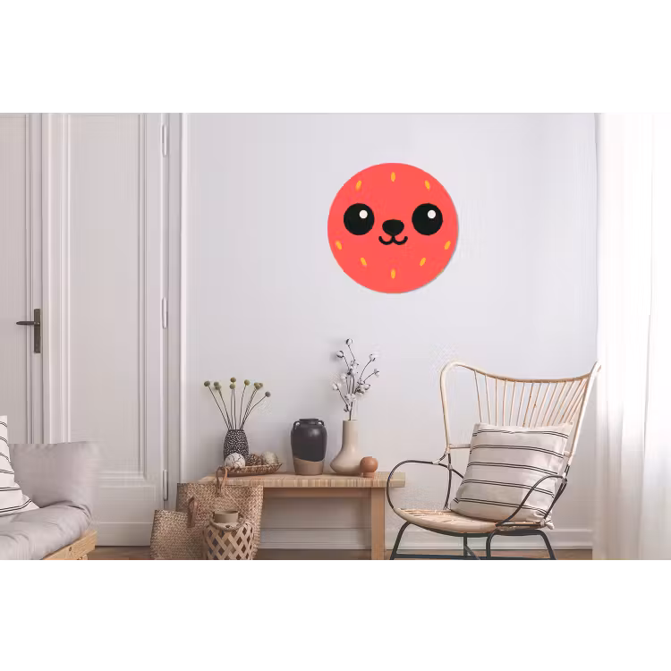 Kat - Aardbei - Cartoon Wandcirkel aluminium klein -woonkamer