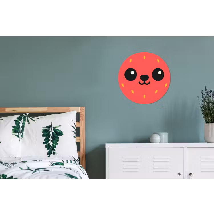 Kat - Aardbei - Cartoon Wandcirkel aluminium klein -slaapkamer