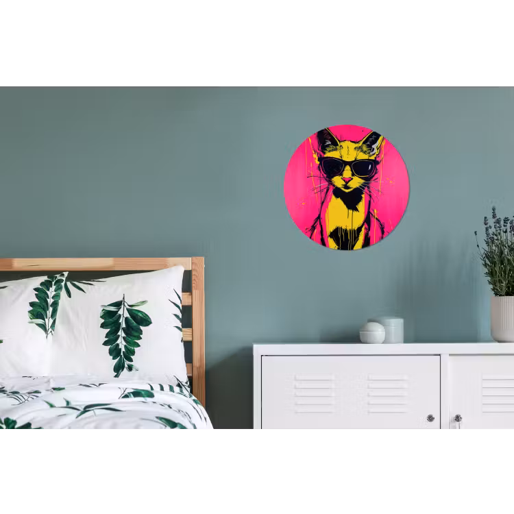 Kat - Art - Zonnebril - Roze Wandcirkel aluminium klein -slaapkamer