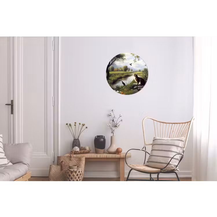 Kat - Beekje - Weide Wandcirkel aluminium klein -woonkamer