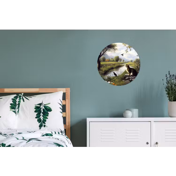 Kat - Beekje - Weide Wandcirkel aluminium klein -slaapkamer