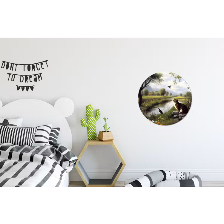 Kat - Beekje - Weide Wandcirkel aluminium klein -kinderkamer