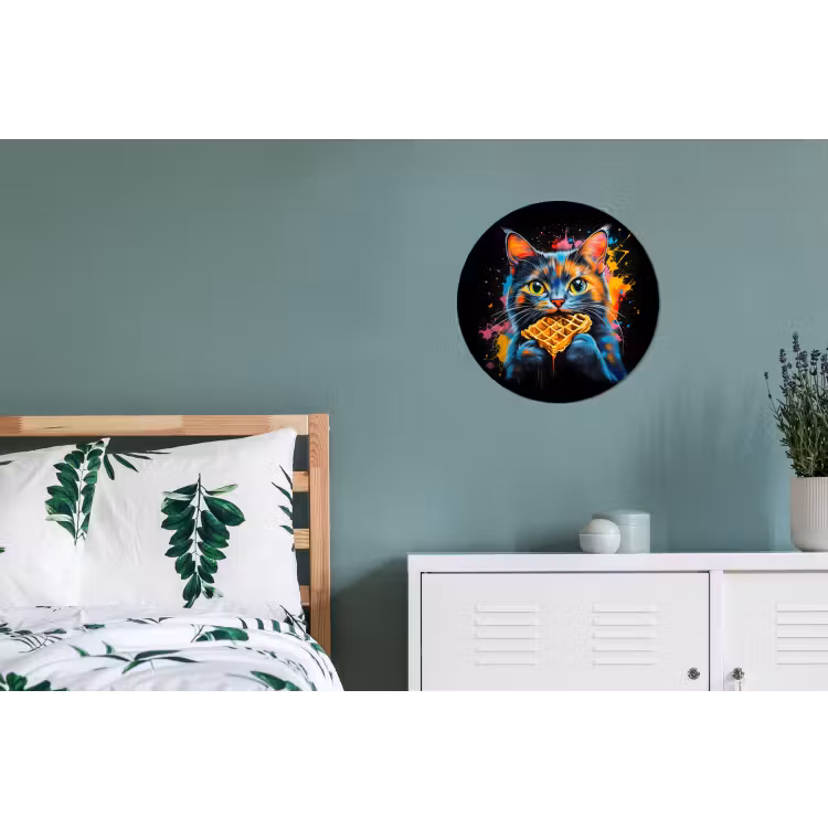 Kat - Graffiti - Kleurrijk - Wafel - Eten Wandcirkel aluminium klein -slaapkamer