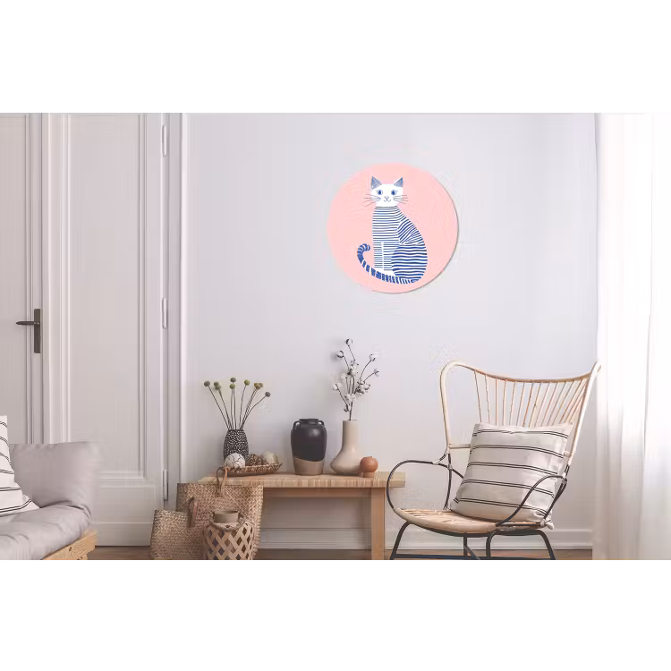 Kat - Illustratie - Minimalistisch - Roze Wandcirkel aluminium klein -woonkamer