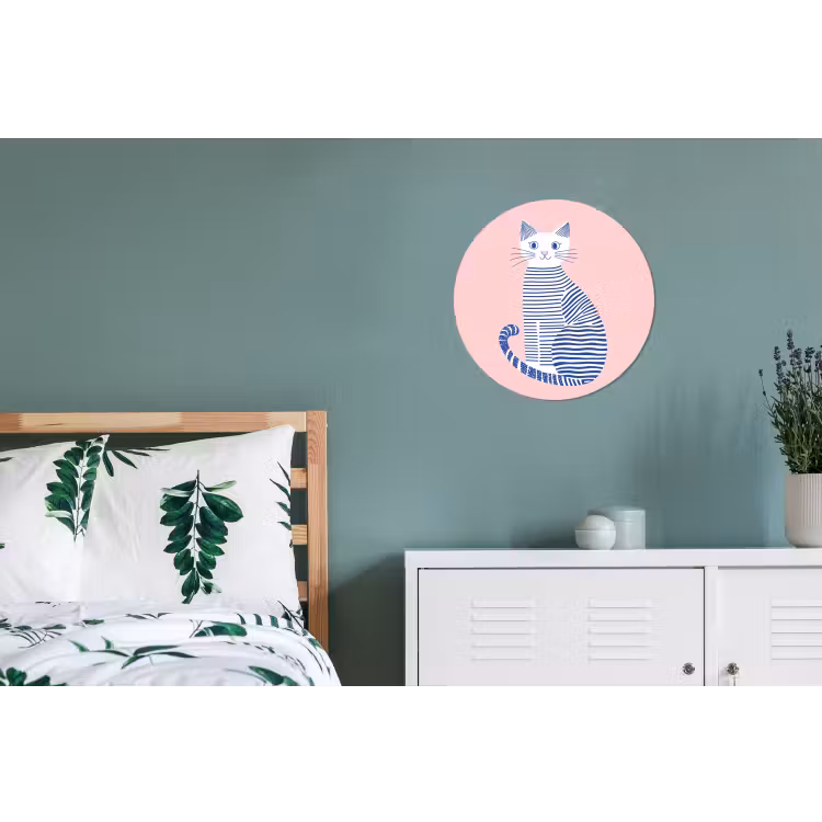 Kat - Illustratie - Minimalistisch - Roze Wandcirkel aluminium klein -slaapkamer