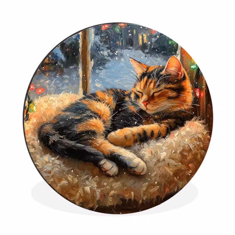 Kat - Kerst - Winter - Dier Wandcirkel aluminium klein -3d