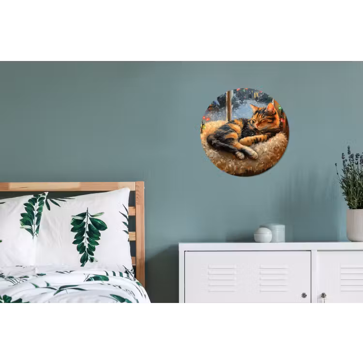 Kat - Kerst - Winter - Dier Wandcirkel aluminium klein -slaapkamer