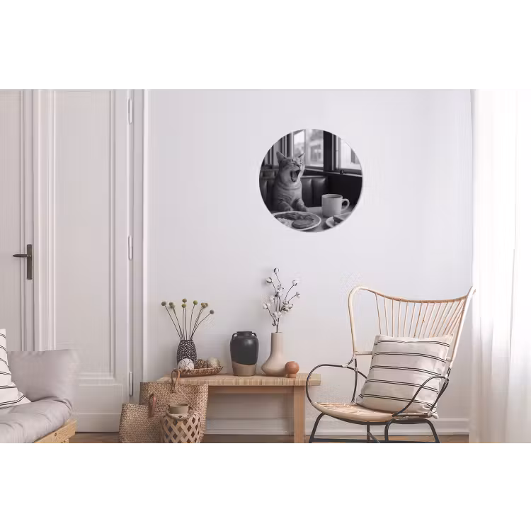 Kat - Koffie - Brood - Zwart Wandcirkel aluminium klein -woonkamer