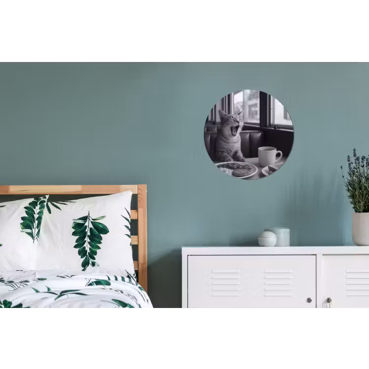 Kat - Koffie - Brood - Zwart Wandcirkel aluminium klein -slaapkamer