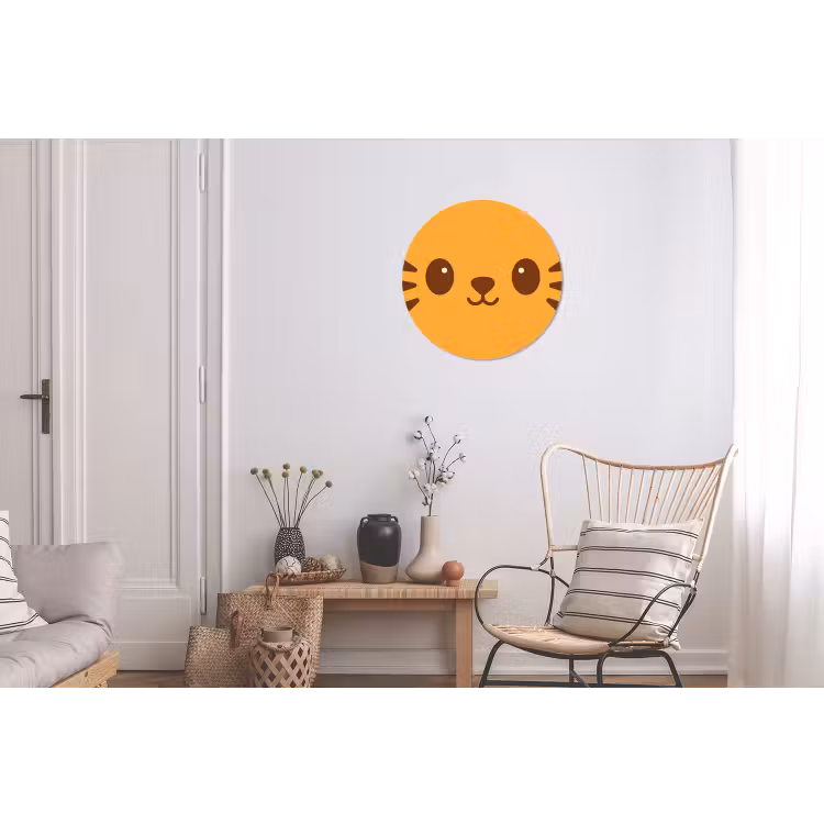 Kat - Simplistisch - Oranje - Vrolijk Wandcirkel aluminium klein -woonkamer