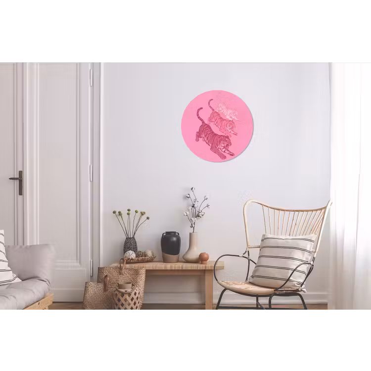 Kat - Springend - Dieren - Roze - Modern Wandcirkel aluminium klein -woonkamer