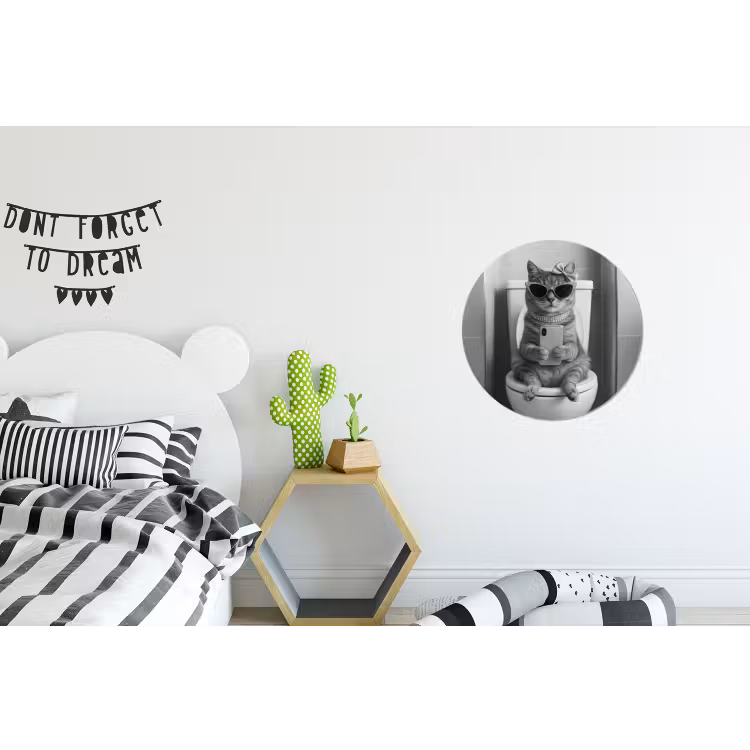 Kat - Telefoon - Toilet - Zwart - Wit Wandcirkel aluminium klein -kinderkamer