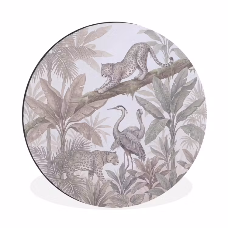 Kat - Vogel - Jungle - Illustratie - Dieren Wandcirkel aluminium klein -3d