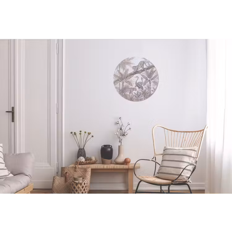 Kat - Vogel - Jungle - Illustratie - Dieren Wandcirkel aluminium klein -woonkamer