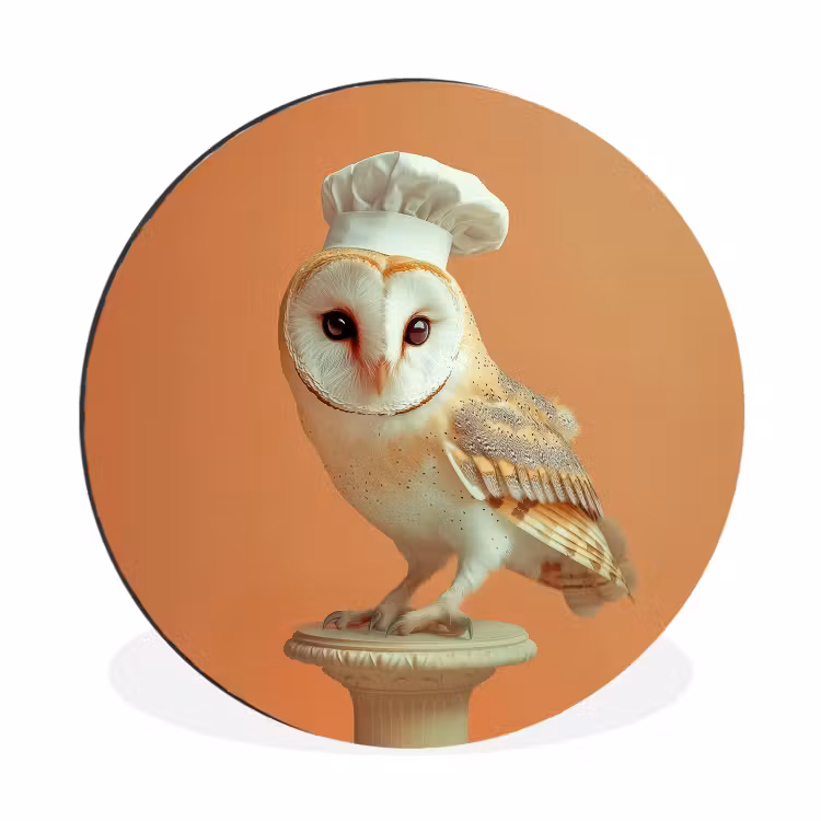 Kerkuil - Koksmuts - Oranje - Vogel Wandcirkel aluminium klein -3d