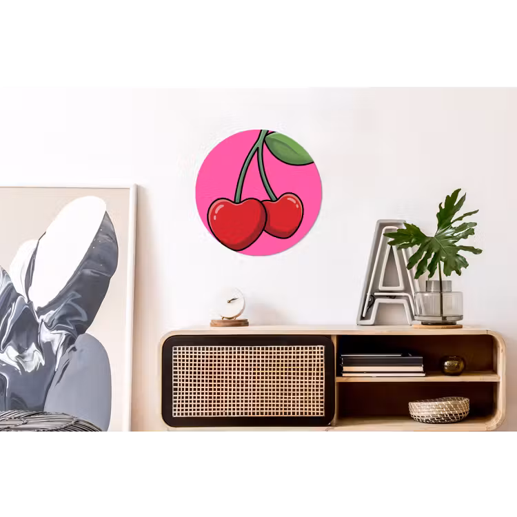 Kers - Roze - Fruit Wandcirkel aluminium klein -kantoor