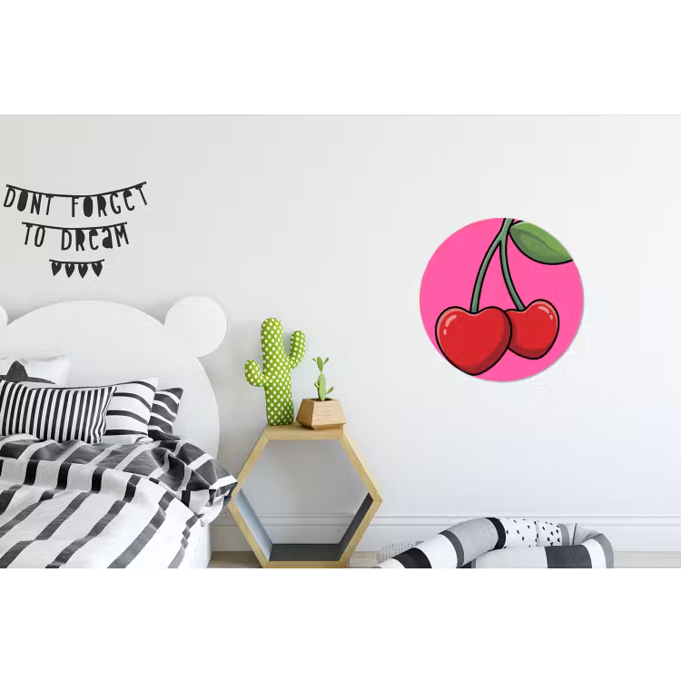 Kers - Roze - Fruit Wandcirkel aluminium klein -kinderkamer