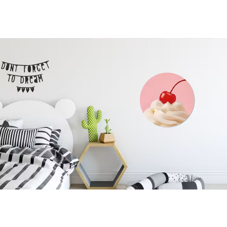 Kers - Slagroom - Roze Wandcirkel aluminium klein -kinderkamer