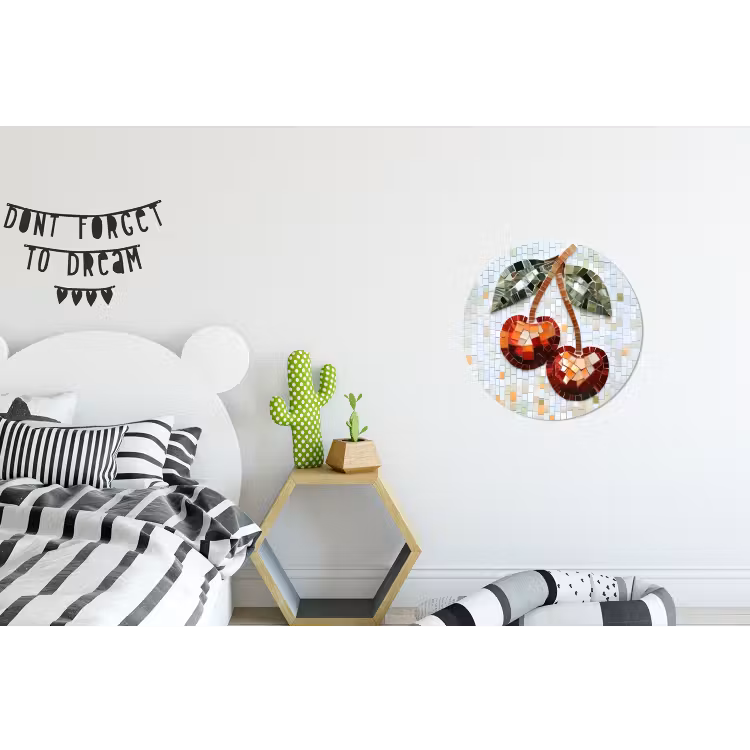 Kersen - Rood - Mozaïek - Blaadjes Wandcirkel aluminium klein -kinderkamer