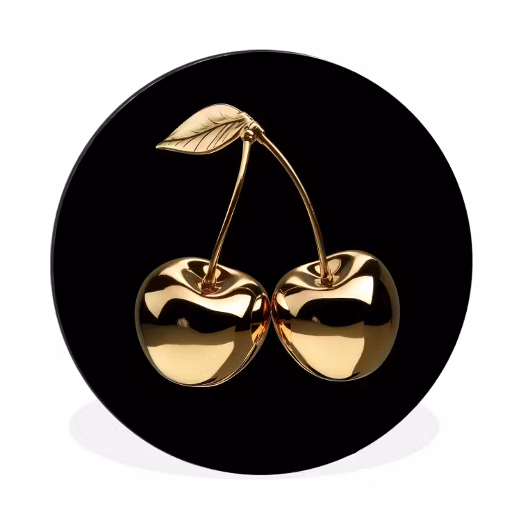 Kersen - Zwart - Goud - Chrome Wandcirkel aluminium klein -3d