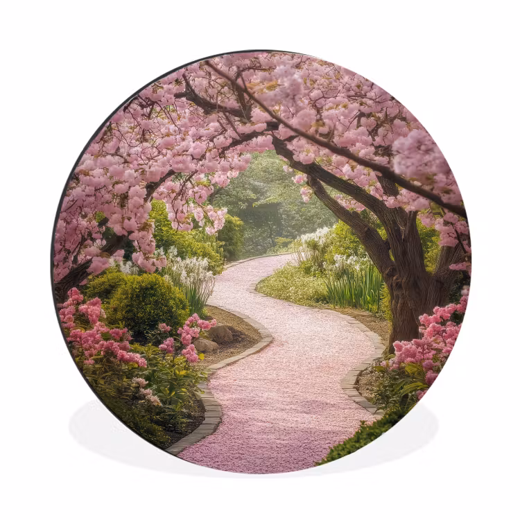 Kersenbloesem - Natuur - Sakura - Pad - Japanse tuin Wandcirkel aluminium klein -3d