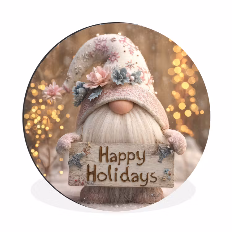 Kerst - Gnome - Bord - Kleurrijk Wandcirkel aluminium klein -3d