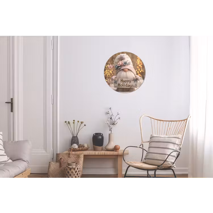 Kerst - Gnome - Bord - Kleurrijk Wandcirkel aluminium klein -woonkamer
