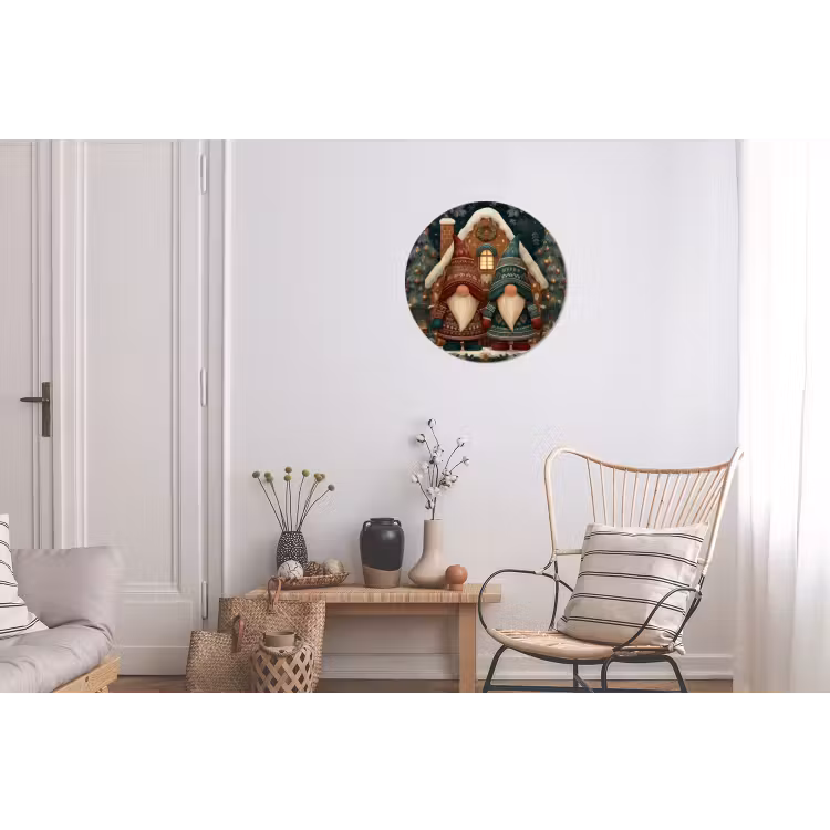 Kerst - Gnomen - Peperkoekhuisje - Rood - Groen Wandcirkel aluminium klein -woonkamer