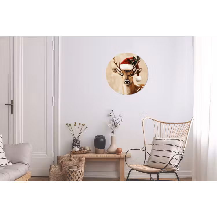 Kerst - Hert - Gewei - Rood Wandcirkel aluminium klein -woonkamer
