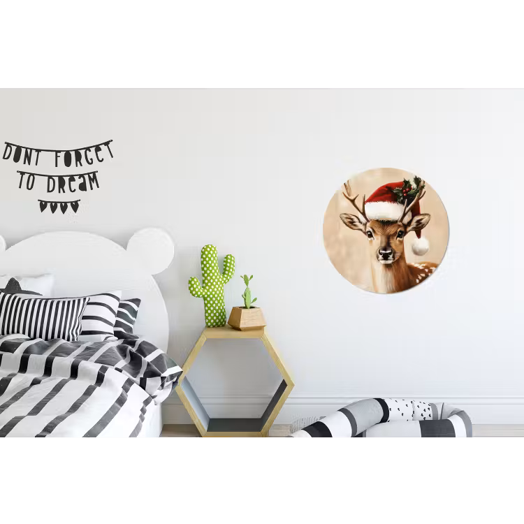 Kerst - Hert - Gewei - Rood Wandcirkel aluminium klein -kinderkamer