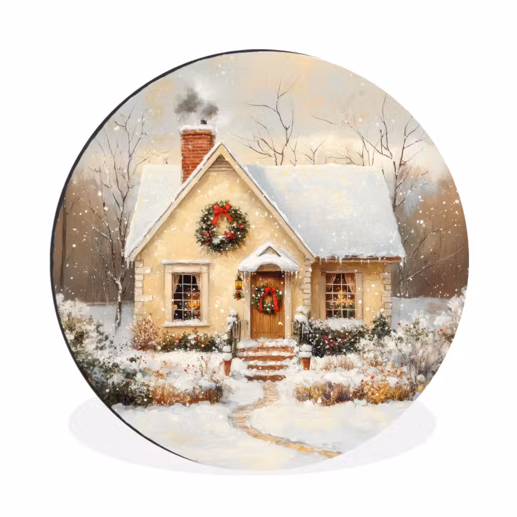Kerst - Huis - Winter - Sneeuw Wandcirkel aluminium klein -3d