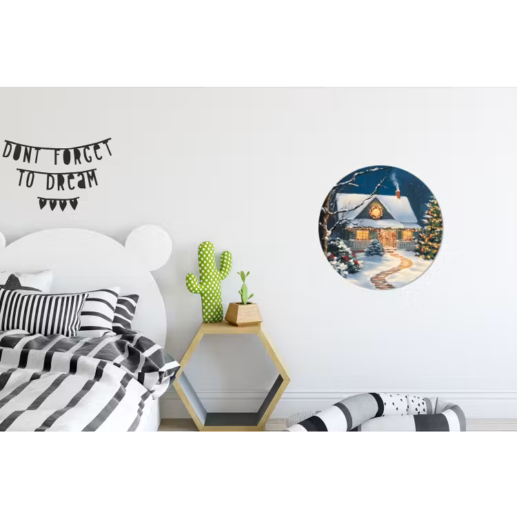 Kerst - Kerstboom - Winter - Huis - Sneeuw Wandcirkel aluminium klein -kinderkamer