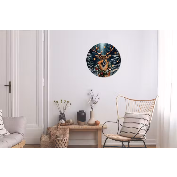 Kerst - Magie - Bos - Kleurrijk Wandcirkel aluminium klein -woonkamer