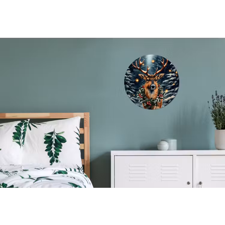 Kerst - Magie - Bos - Kleurrijk Wandcirkel aluminium klein -slaapkamer