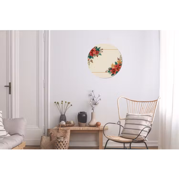 Kerst - Poinsettia - Omlijsting - Kleurrijk Wandcirkel aluminium klein -woonkamer