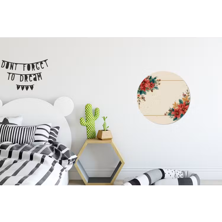 Kerst - Poinsettia - Omlijsting - Kleurrijk Wandcirkel aluminium klein -kinderkamer