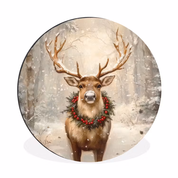 Kerst - Rendier - Winter - Krans Wandcirkel aluminium klein -3d