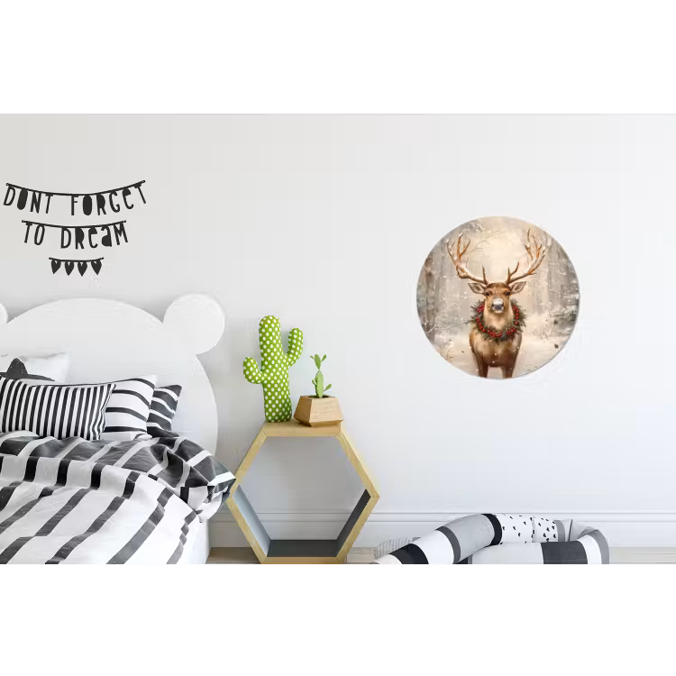 Kerst - Rendier - Winter - Krans Wandcirkel aluminium klein -kinderkamer